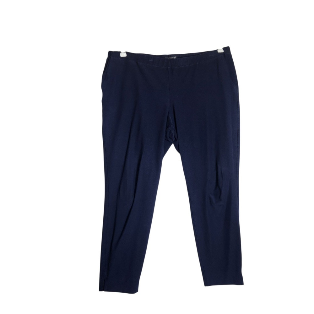 Eileen Fisher Navy Blue Stretch Crepe Ankle Pants XL Slim Leg Pull On Trousers
